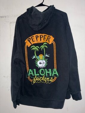 Pepper Aloha F*ckers Zip Hoodie Black Skull Graphic Surf Streetwear XXL